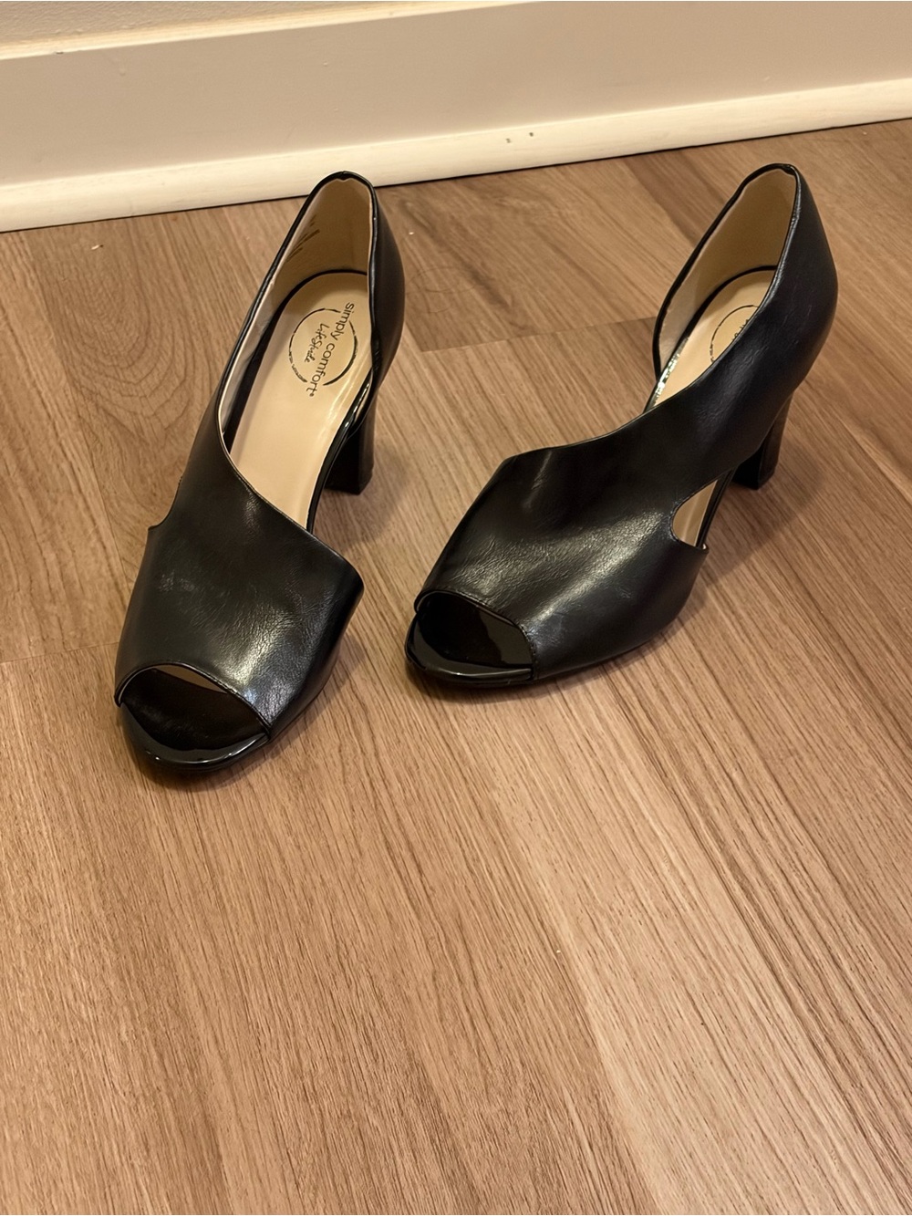 Life Stride Black Peep-Toe Slingback Block Heels